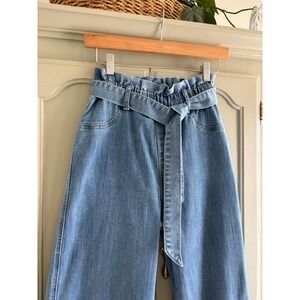 Anna & Ava Paperbag Waist Wide Leg Jeans Medium Wash Blue Denim Small